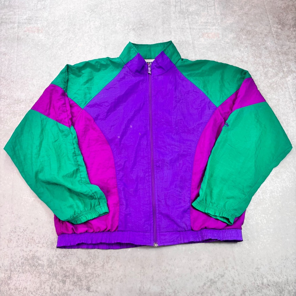 Vintage Reebok Windbreaker Jacket 90s Colorblock Mens M Purple Green